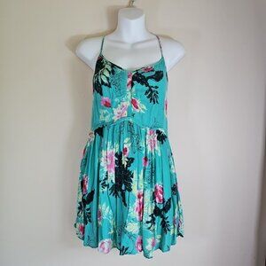 BILLABONG Spaghetti Strap Tropical Getaway Floral Sundress-Size: XS